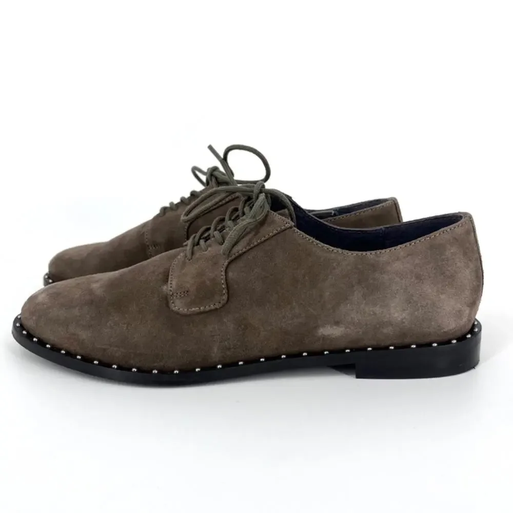 Anthropologie Liendo‎ Yuma Derby Lace Up Shoes Brown Suede w Silver Studs Size 8